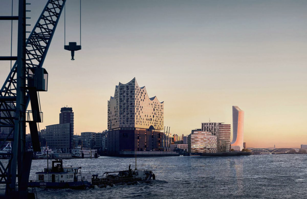 Der Elbtower fügt sich perfekt in die Architektur der Hamburger HafenCity ein.